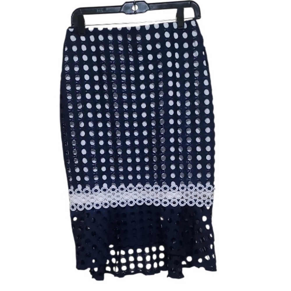 Boston Proper Navy and White Fit And Flare Pencil Skirt Size 4
